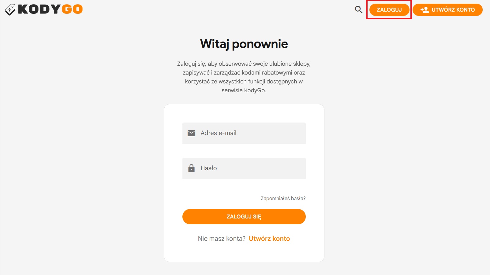 Logowanie do kodyGO